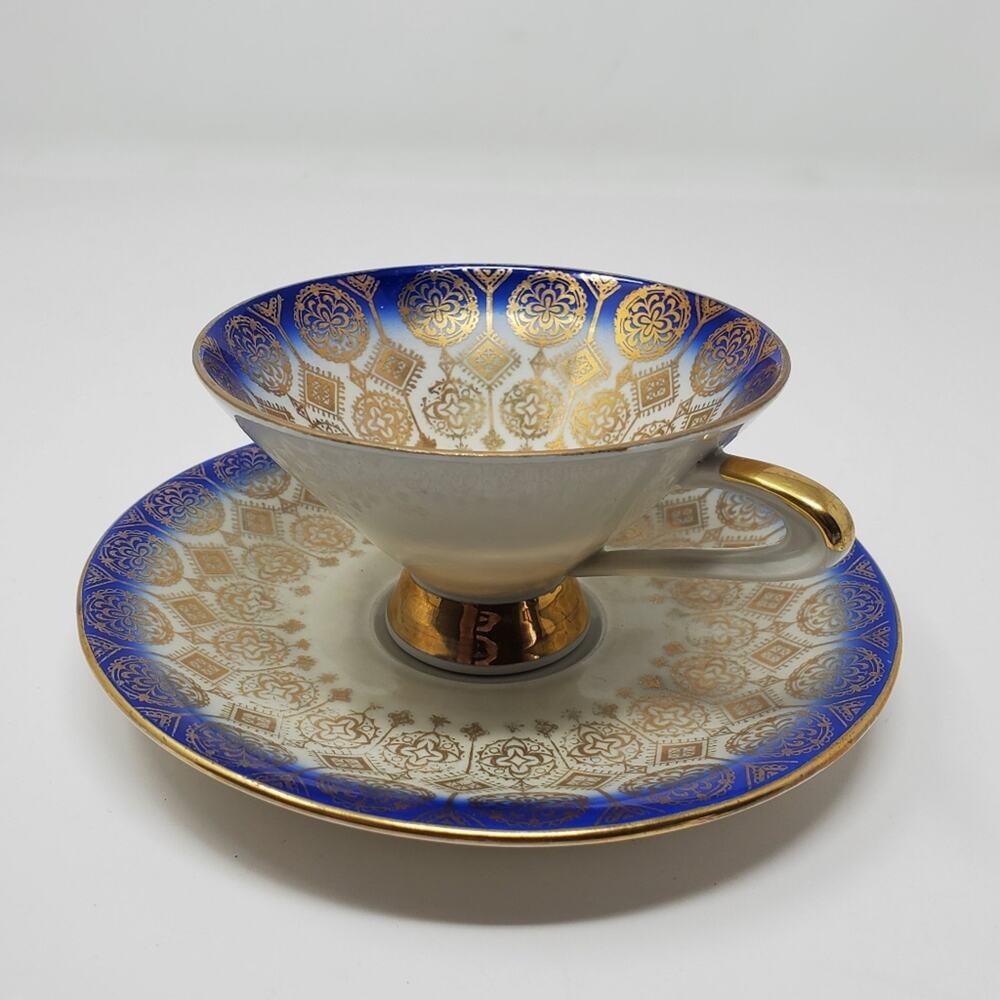 Vintage Bavaria Winterling Cup & Saucer Set, Winterling Brothers Blue & Gold